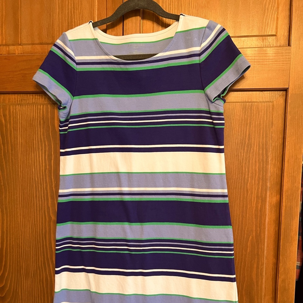 Talbots cotton pullover dress. Medium P. Shades of blue, green and white stripes